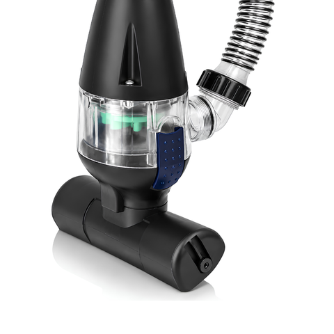 PC-1 Pond Vacuum Cleaner with 250W motor, 6000L/h flow rate, 2m telescopic pole, 6m discharge hose, remote control and two cleaning attachments for removing sludge and debris from garden and fish ponds.