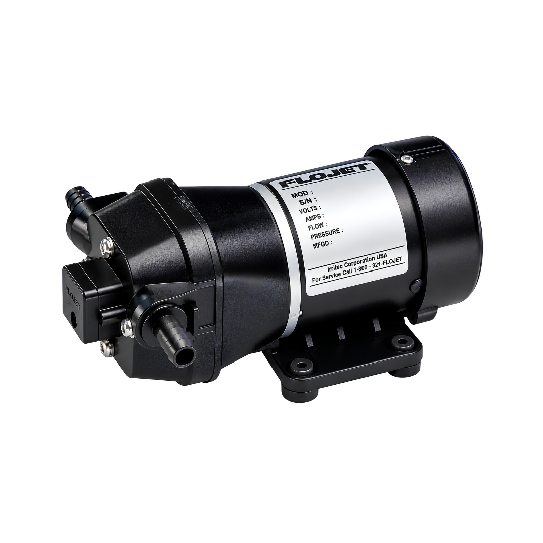 Pro Pump FL30 XCSP007 12V DC automatic diaphragm water pump with 10 L/min flow rate, 17 PSI pressure, self-priming operation, automatic pressure switch and included pre-filter for caravans, boats, garden spraying and water transfer.