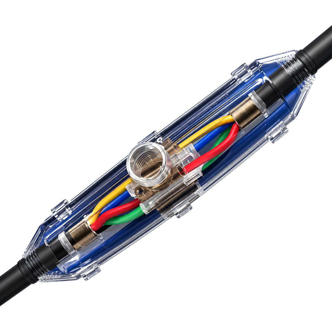 Waterproofing Cable Joiner for connecting and extending flexible 2-core and 3-core electrical cables, compact electrical connector rated up to 250V and 16A.