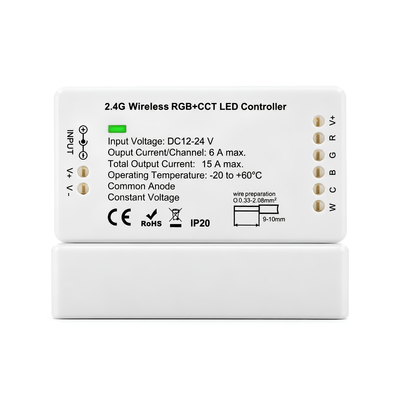 RGBW Light Controller with handheld remote, receiver and 150 Watt LED driver, designed for RGB colour-changing control of up to 6 compatible 12V DC LED lights.