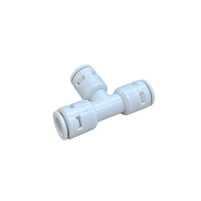RO Tee Piece push-fit water connector with three tubing connections, designed for branching reverse osmosis water lines in filtration, misting and water purification systems.
