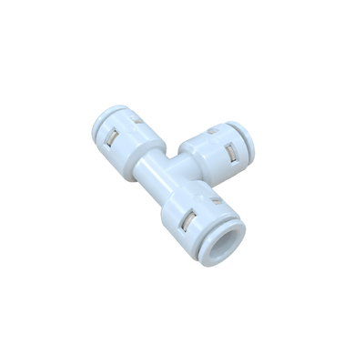 RO Tee Piece push-fit water connector with three tubing connections, designed for branching reverse osmosis water lines in filtration, misting and water purification systems.