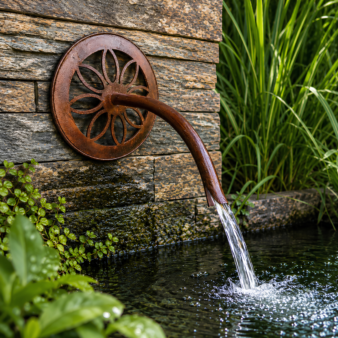 Round Daisy Bent Water Spout for wall-mounted garden fountains, ponds and decorative water features