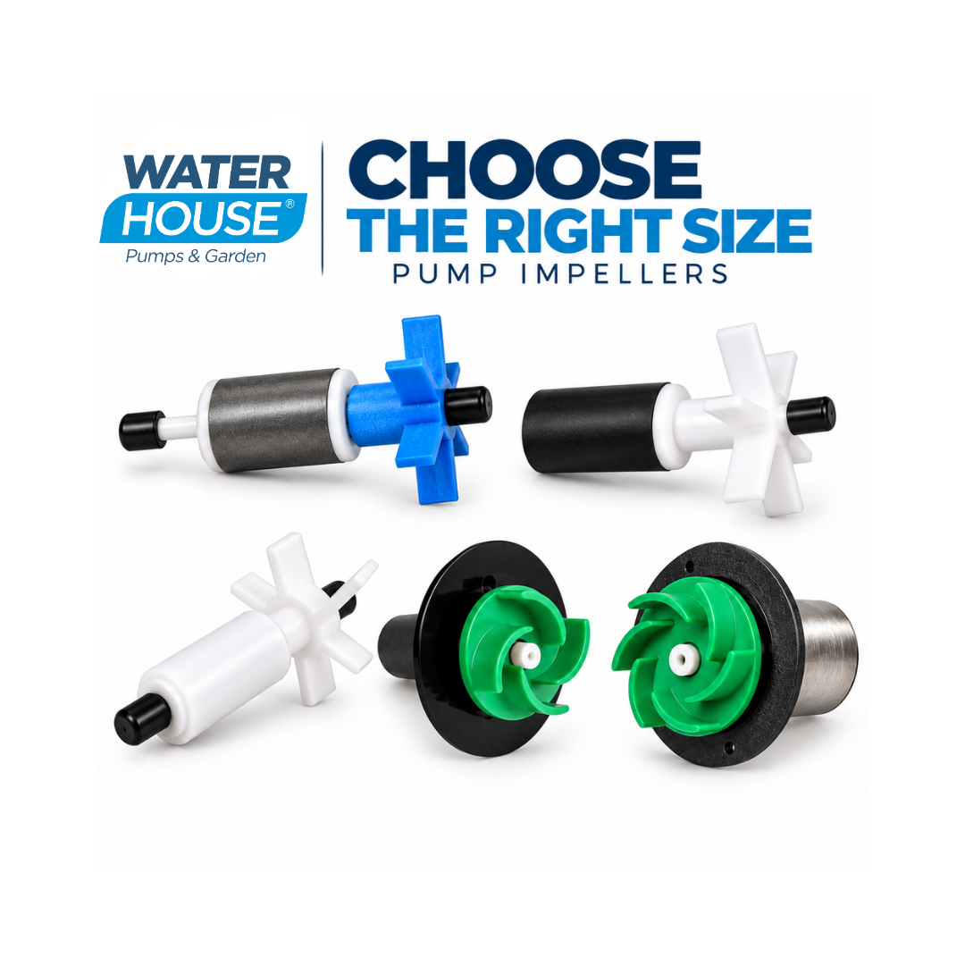 Waterhouse Replacement Shaft and Impeller for compatible pond and fountain pumps, available in multiple pump model sizes