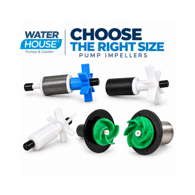 Waterhouse Replacement Shaft and Impeller for compatible pond and fountain pumps, available in multiple pump model sizes