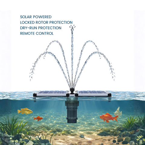 5000 L/h Solar Floating Fountain for ponds, dams and large outdoor water features with decorative water spray and solar-powered operation