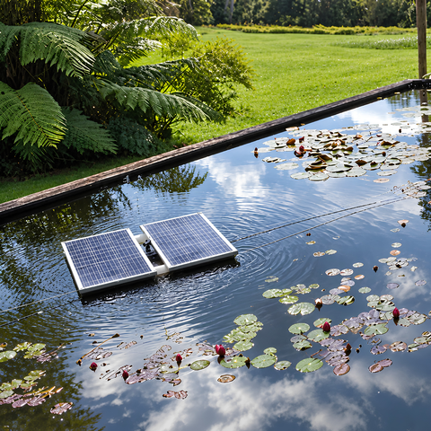 5000 L/h Solar Floating Fountain for ponds, dams and large outdoor water features with decorative water spray and solar-powered operation