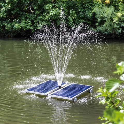 5000 L/h Solar Floating Fountain for ponds, dams and large outdoor water features with decorative water spray and solar-powered operation