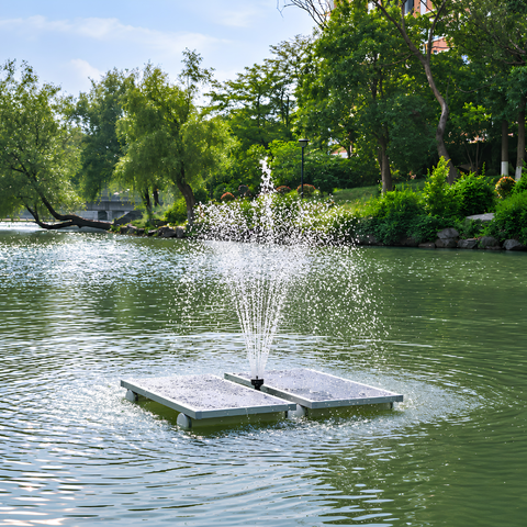 5000 L/h Solar Floating Fountain for ponds, dams and large outdoor water features with decorative water spray and solar-powered operation