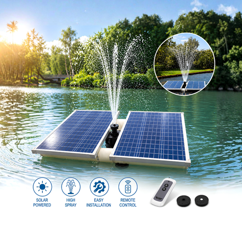 5000 L/h Solar Floating Fountain for ponds, dams and large outdoor water features with decorative water spray and solar-powered operation