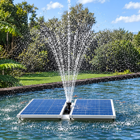 5000 L/h Solar Floating Fountain for ponds, dams and large outdoor water features with decorative water spray and solar-powered operation