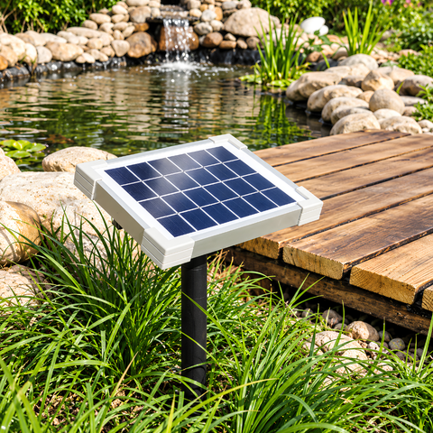Solar Powered Air Pump 3 Litres per minute with 3W solar panel, dual air outlets, two air stones and hoses for oxygenating small garden ponds and fish ponds.