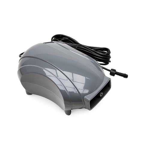 Solar Powered Air Pump with Single Large Air Stone, featuring a 5W solar panel, 10 L/min maximum airflow, 50 × 150mm air stone and 5m hose for aerating garden ponds and fish ponds.
