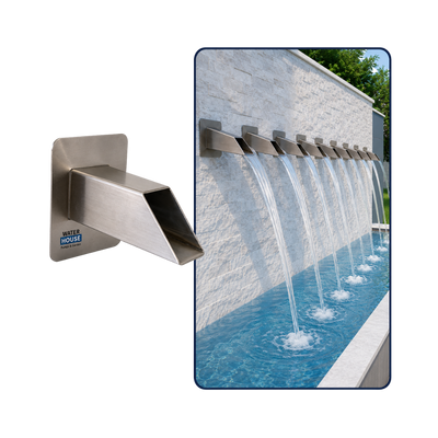 Square Stainless Steel Wall Spout for creating smooth cascading water flows in garden fountains, water walls and decorative water features