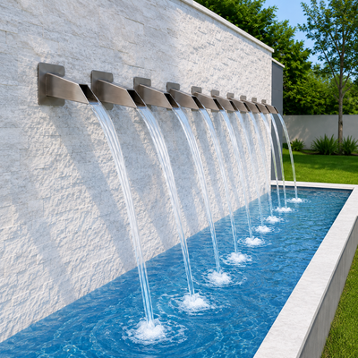 Square Stainless Steel Wall Spout for creating smooth cascading water flows in garden fountains, water walls and decorative water features
