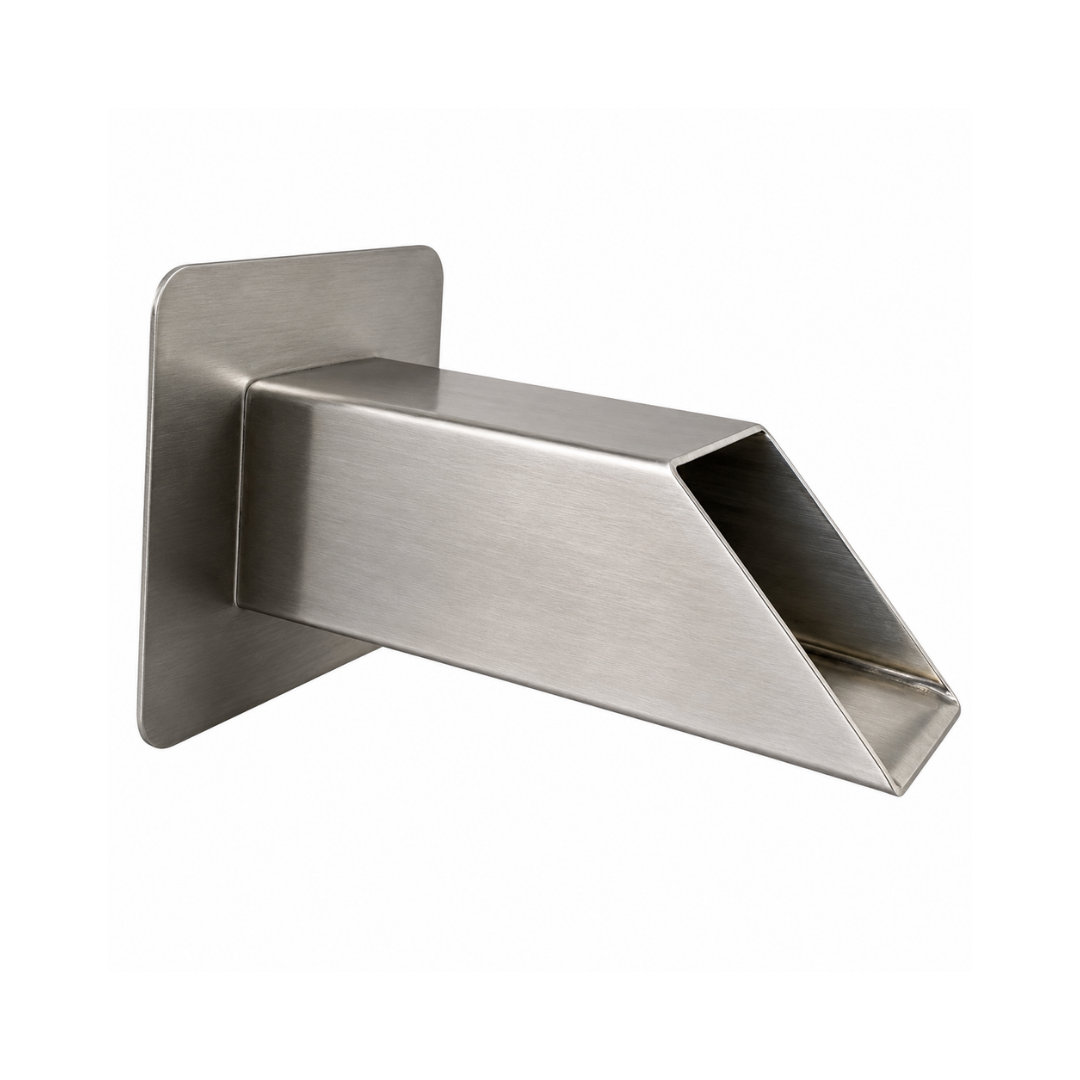 Square Stainless Steel Wall Spout for creating smooth cascading water flows in garden fountains, water walls and decorative water features