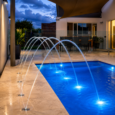 Stainless Steel Deck Jet Fountain Nozzle for creating arched water streams in pools, ponds, fountains and decorative water features