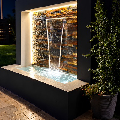 Stainless Steel Letterbox Water Curtain Spout for creating smooth sheet waterfalls in pools, ponds, garden fountains and decorative water features