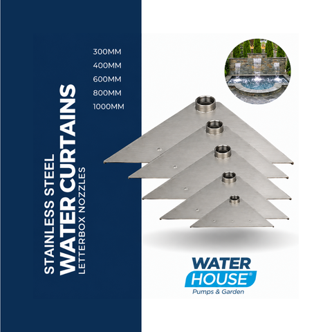 Stainless Steel Letterbox Water Curtain Spout for creating smooth sheet waterfalls in pools, ponds, garden fountains and decorative water features