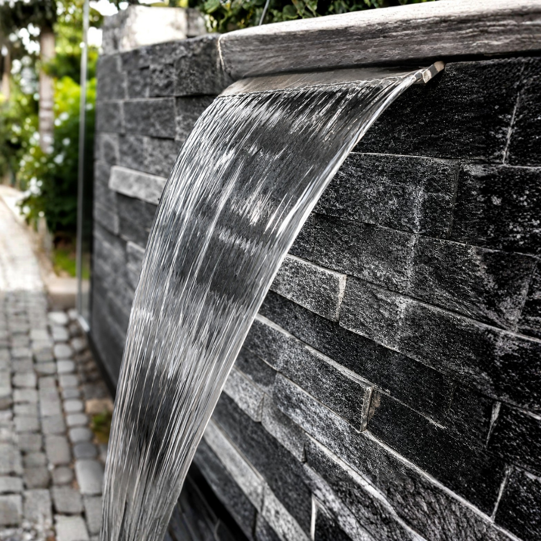 Stainless Steel Letterbox Water Curtain Spout for creating smooth sheet waterfalls in pools, ponds, garden fountains and decorative water features