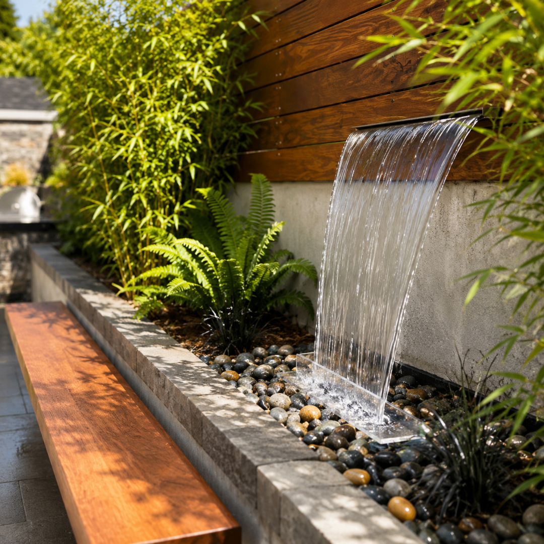 Stainless Steel Letterbox Water Curtain Spout for creating smooth sheet waterfalls in pools, ponds, garden fountains and decorative water features