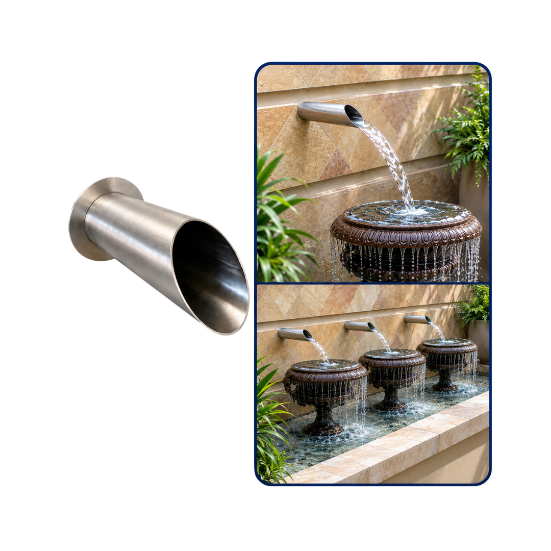 Stainless Steel Wall Spout for garden fountains, water walls, ponds and decorative water features
