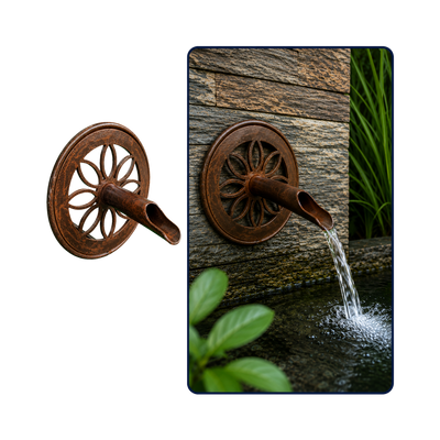 Small Straight Round Daisy Water Spout for wall-mounted garden fountains, ponds and decorative water features