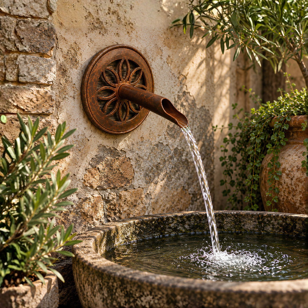 Small Straight Round Daisy Water Spout for wall-mounted garden fountains, ponds and decorative water features