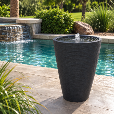 Textured Tempo contemporary outdoor water feature for gardens, patios, courtyards and landscaped spaces
