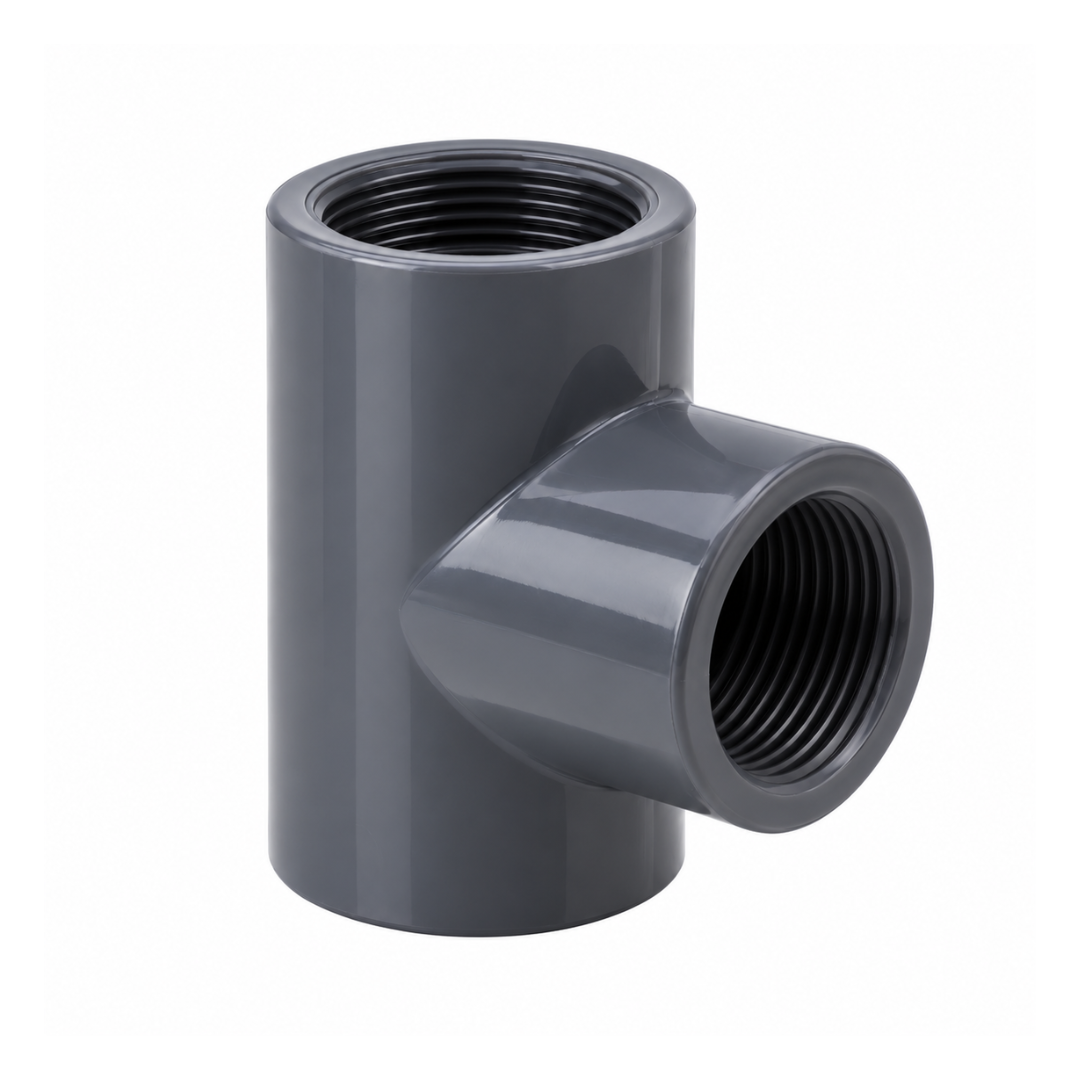 PVC Female Threaded Tee PN16 for connecting male-threaded fittings in pressure water systems