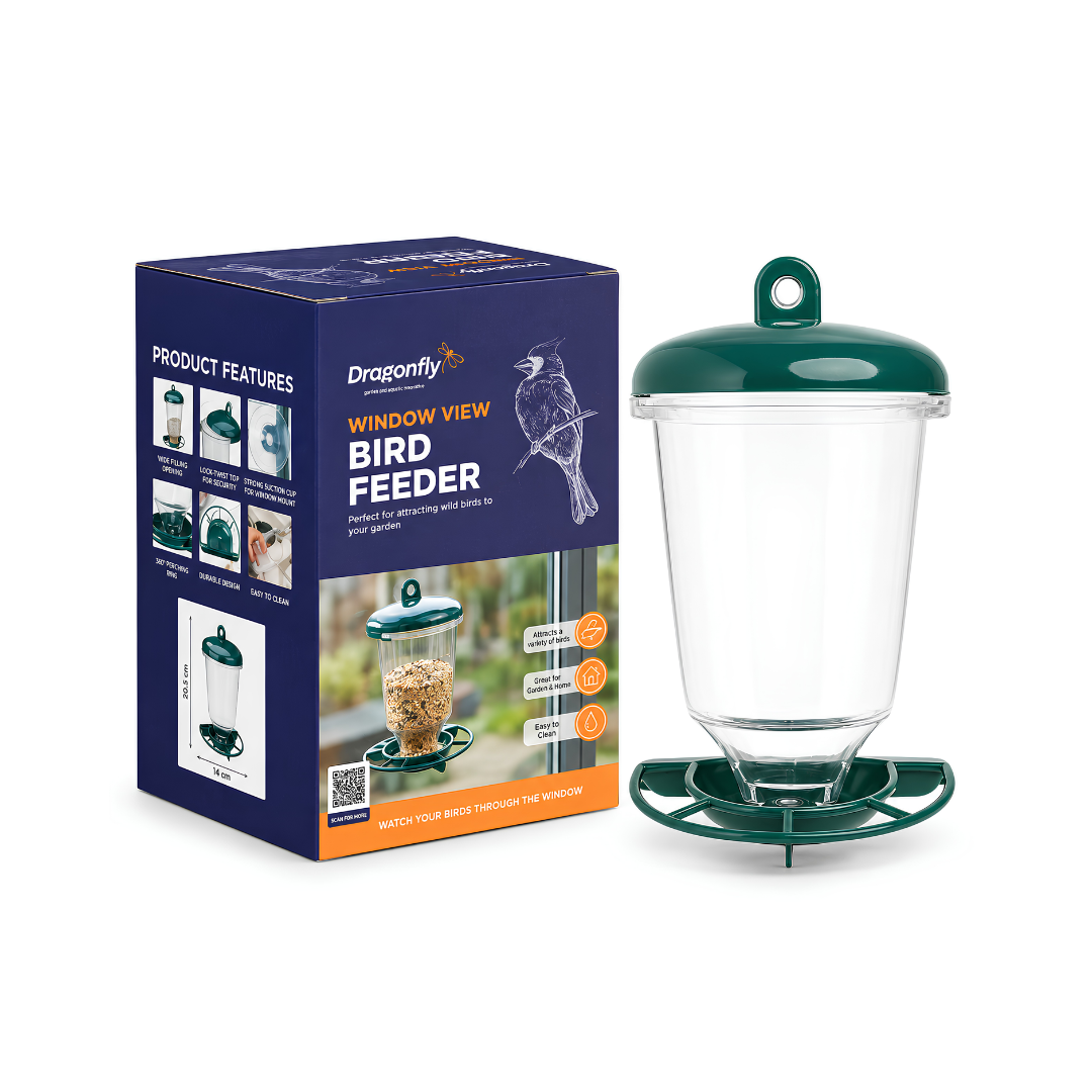 Waterhouse transparent window bird feeder with suction cup mount and 200ml seed holder for close-up birdwatching at home or in apartments