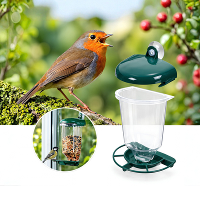Waterhouse transparent window bird feeder with suction cup mount and 200ml seed holder for close-up birdwatching at home or in apartments