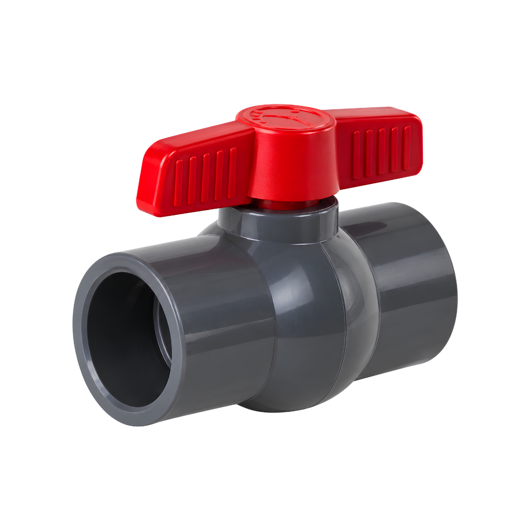 PVC compact ball valve glue type PN10 with solvent-weld socket connections for controlling water flow