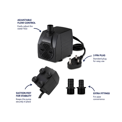 Waterhouse WH1200 1200 L/h Submersible Pond and Fountain Pump with 2.5m maximum lift for ponds, fountains and decorative water features