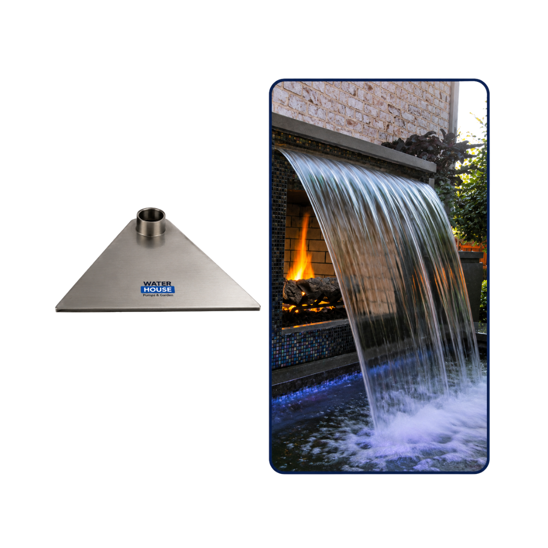 Stainless Steel Letterbox Water Curtain Spout for creating smooth sheet waterfalls in pools, ponds, garden fountains and decorative water features