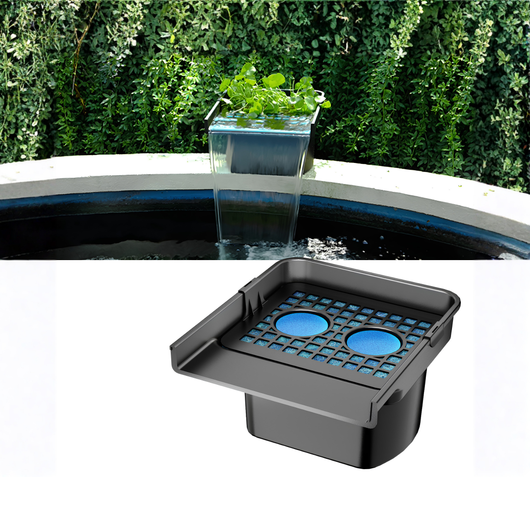 Water curtain pond waterfall with built-in mechanical and biological filter, 40cm spillway and Japanese Mat media for ponds up to 1000 litres
