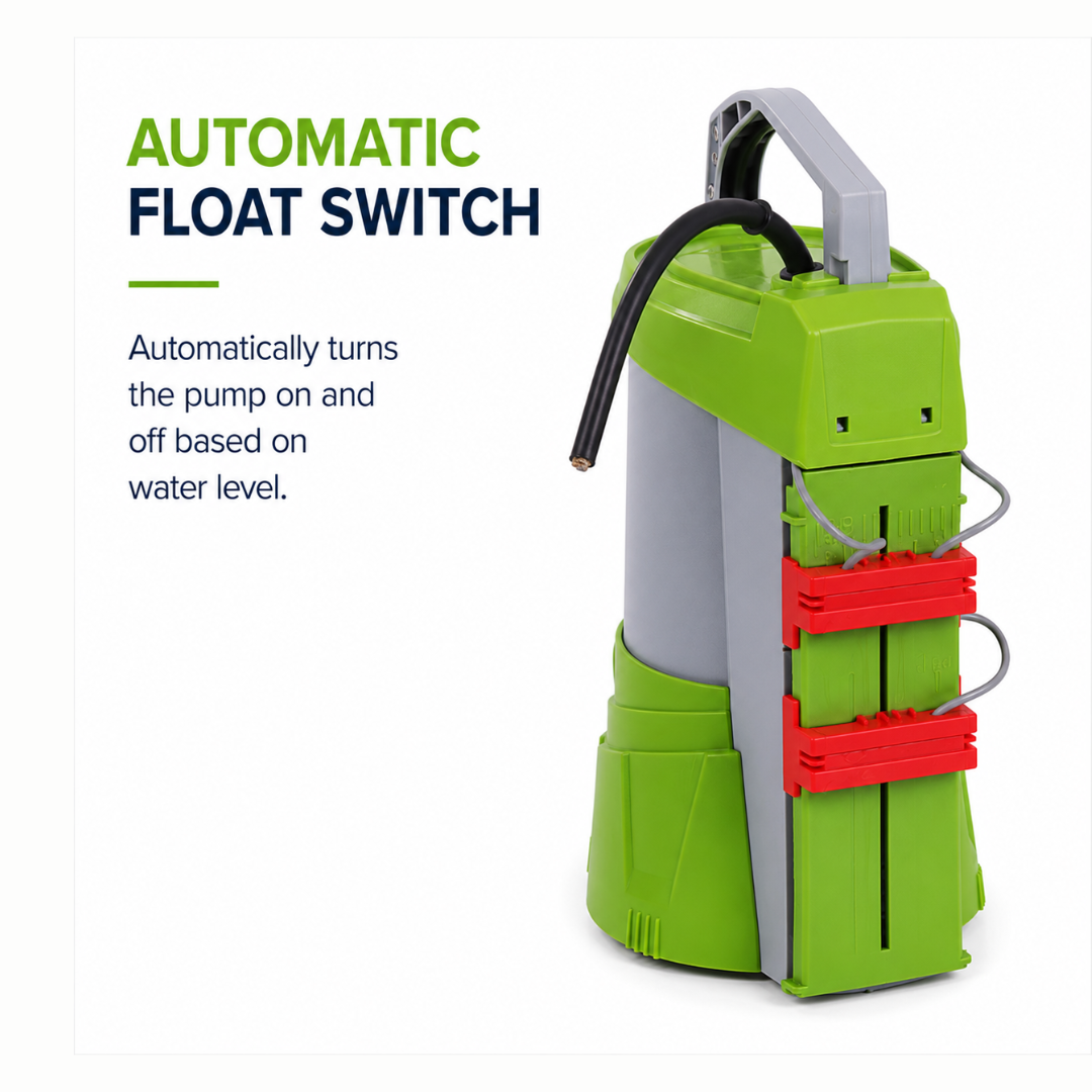 Waterhouse WDA250 250W Automatic Clean Water Drainage Pump with 6,000L/H maximum flow rate, adjustable automatic and manual operation, 2mm low-level water removal and 10m power cable, ideal for draining pool covers, flooded garages, basements and standing water.