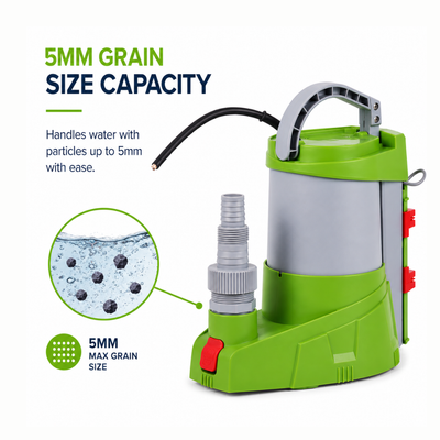 Waterhouse WDA250 250W Automatic Clean Water Drainage Pump with 6,000L/H maximum flow rate, adjustable automatic and manual operation, 2mm low-level water removal and 10m power cable, ideal for draining pool covers, flooded garages, basements and standing water.