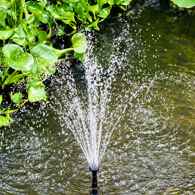 Waterhouse Solar Pond and Fountain Pump Kit 1400L/H with 25W solar panel, 18V 10W submersible fountain pump, two interchangeable fountain nozzles and extension pipes for garden ponds and outdoor water features.