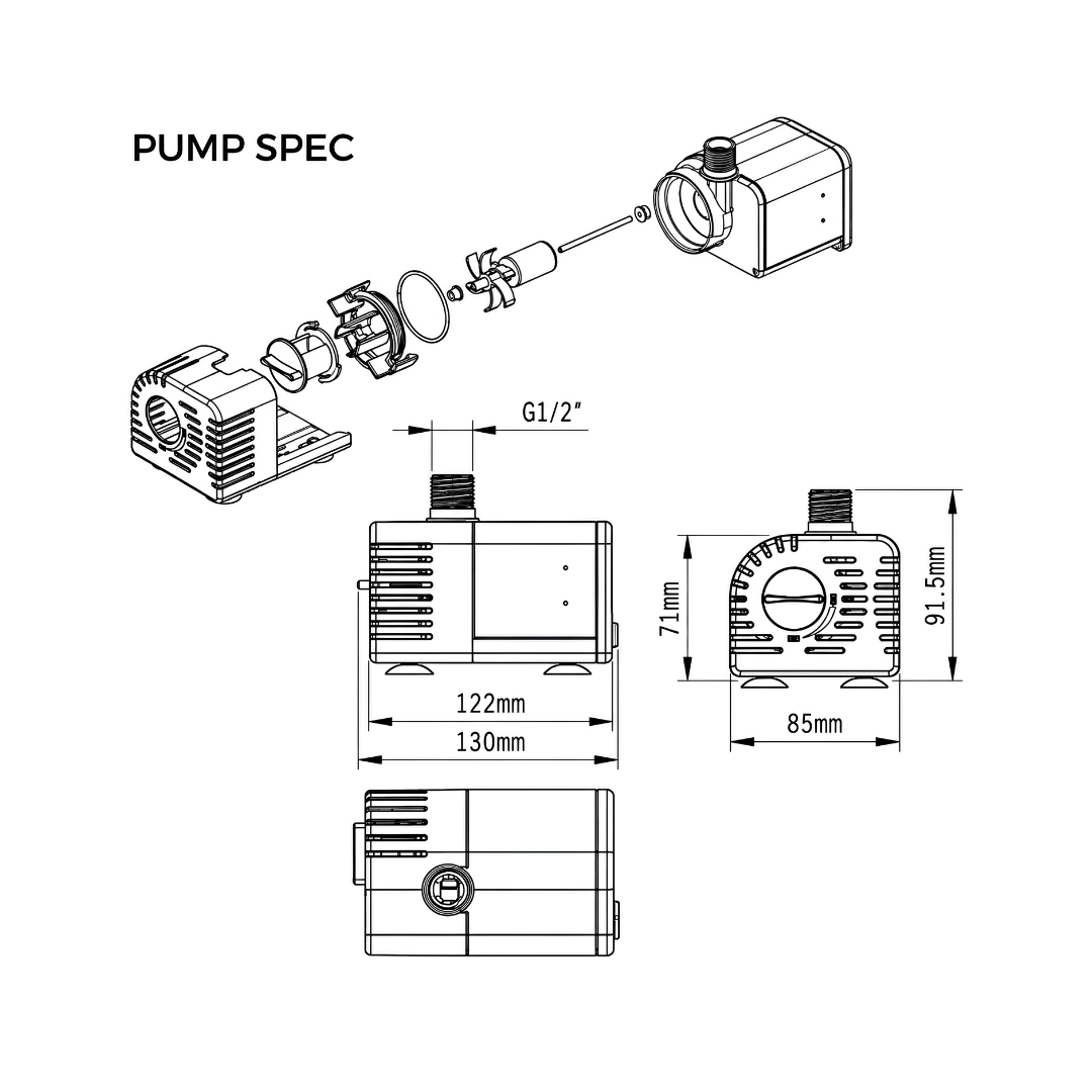 Waterhouse Solar Pond and Fountain Pump Kit 2000L/H with 35W solar panel, 18V 17W submersible fountain pump, adjustable water flow, dry run protection and two interchangeable fountain nozzles for garden ponds and outdoor water features.