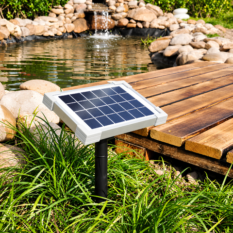 Waterhouse Solar Pond and Fountain Pump Kit 200L/H with 2.5W solar panel, 6V submersible water pump, adjustable flow, fountain nozzles and mounting accessories for small garden ponds and water features.