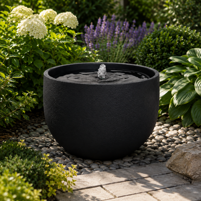 ZenSphere Fountain Bowl contemporary outdoor water feature for gardens, patios, courtyards and landscaped spaces
