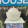 Round Bowl Water Feature with textured sphere and white stone-look finish for gardens, patios and courtyards